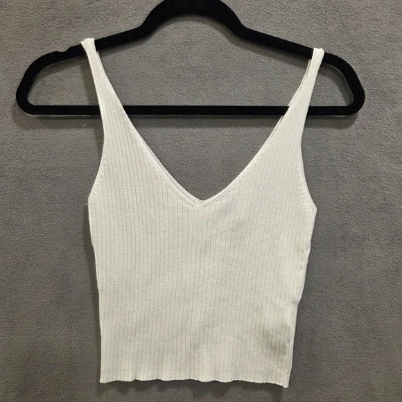 Divided White Ribbed Crop Top Women's Size Small Casual Festival Beach Summer - Picture 1 of 6